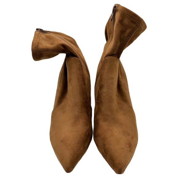 Steve Madden Hayes Point Toe Faux Suede Block Heel Stretchy Ankle Bootie Cognac - Picture 5 of 12